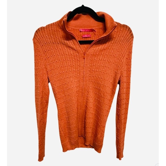 Peter Millar Golf Full Zip Cable Knit Jacket Peach Orange Size Medium 100% Wool - Picture 1 of 5